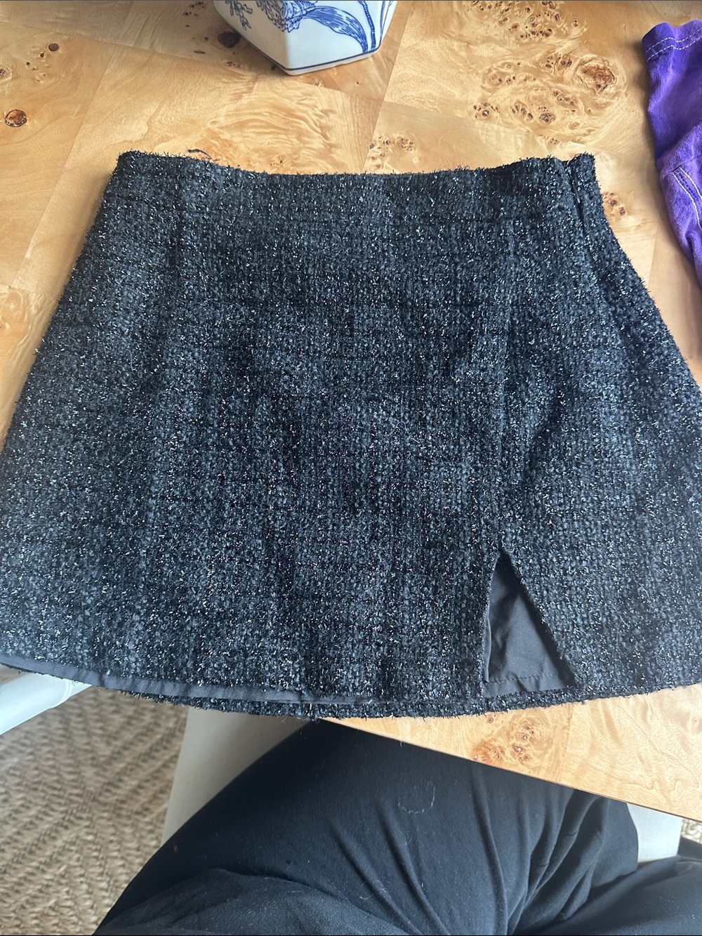 Altar'd State Black Tweed Mini Skirt with Front Slit